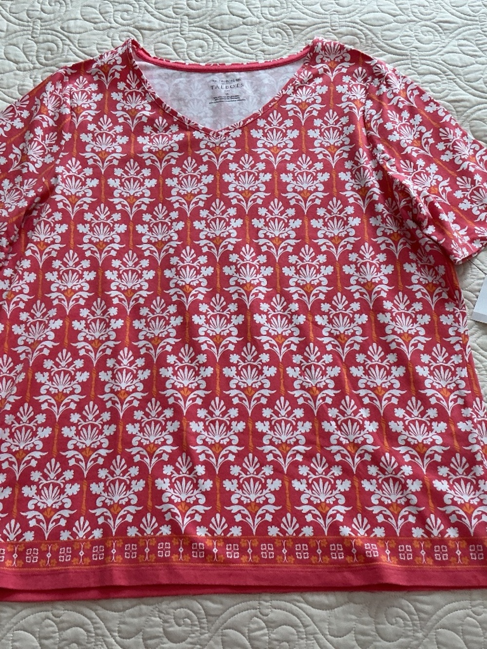 The Talbots Tee Top Cotton Stretch Knit Popover Breathable V-Neck Pink Size 1X